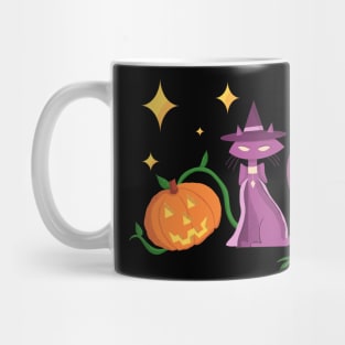 Spooky and Cute Halloween Witch Cat and Pumpkin in Mid-Century Style Mug